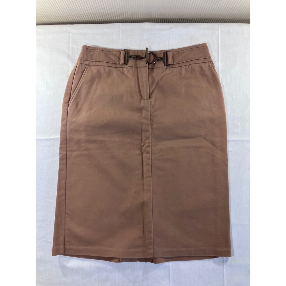 New York Company‎ Tan Belted Pencil Skirt Women Size 2 Stretch Cotton